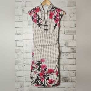 Le Chateau Floral Mini Dress Pink White Fitted XXS Cap Sleeve